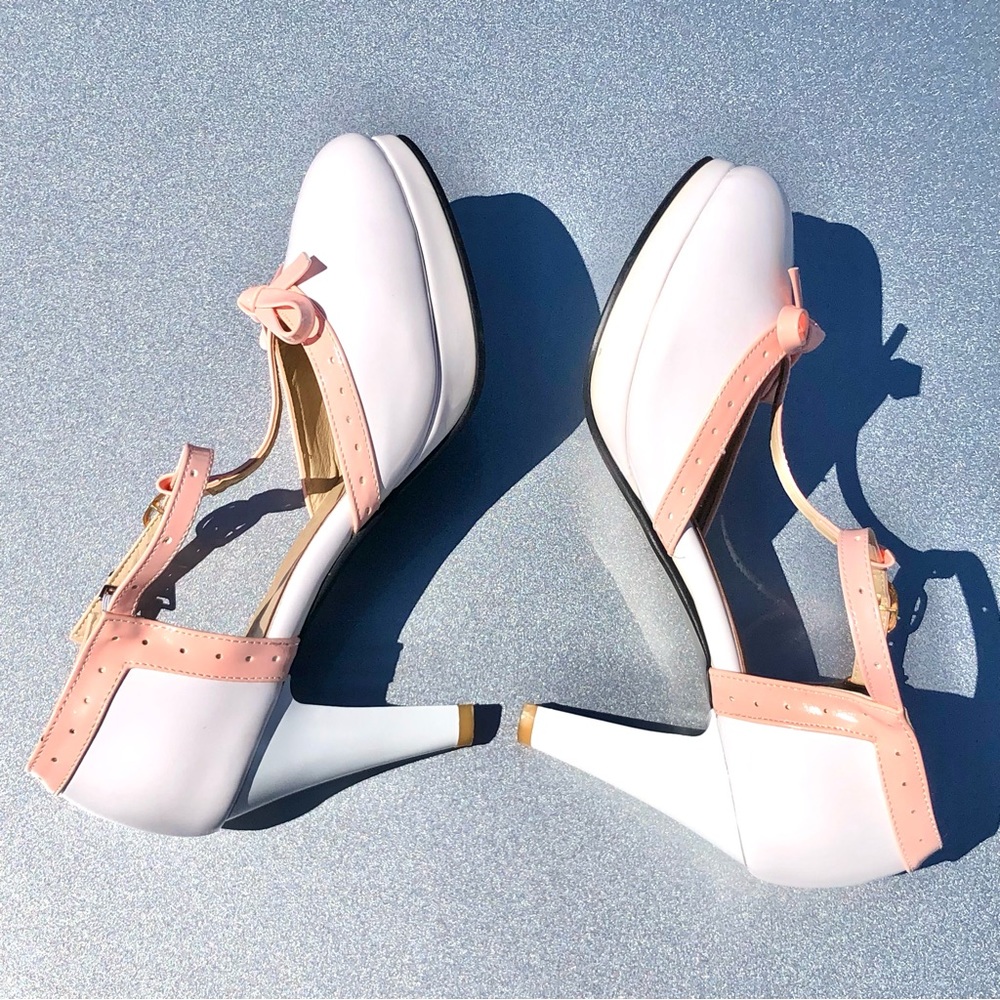 Mary Jane Pinup T-Strap Chunky High Heels Platform Round Toe Pumps & Bow Size 9 - Picture 9 of 16